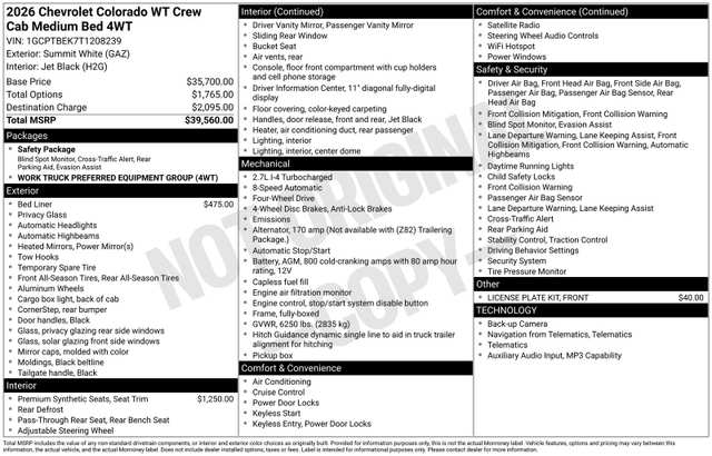 2026 Chevrolet Colorado Work